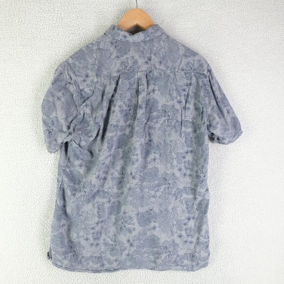 Barbour Shirt Mens Small Blue Floral Button Up Lyocell Linen Blend Short Sleeve - Picture 3 of 9
